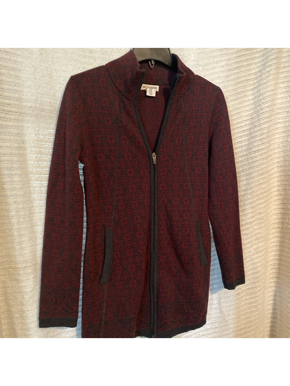 Artisan NY Womens Long Full Double Zipper Long Purple Gray Cardigan Size  XS